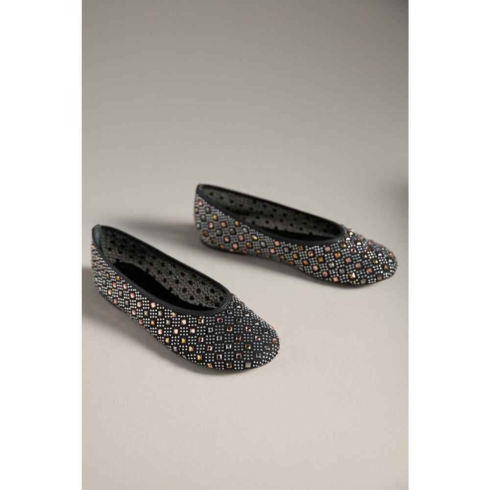 Anthropologie Women's Glitz Mesh Flats Shoes Black Size 10
